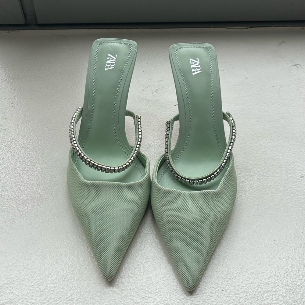 Zara mint green heels with rhinestones straps. Size 39/US 8